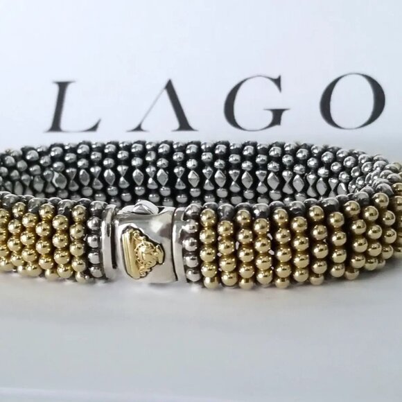 LAGOS Jewelry - SOLD - LAGOS *ULTRA RARE* 15mm LUX Caviar 18K Gold Bracelet - PRISTINE $3850